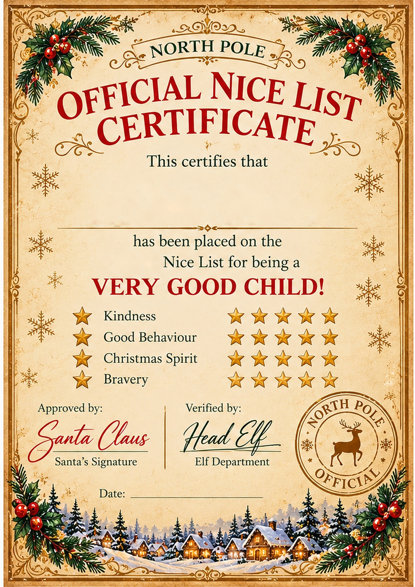 Official Nice List certificate made out to Saoirse